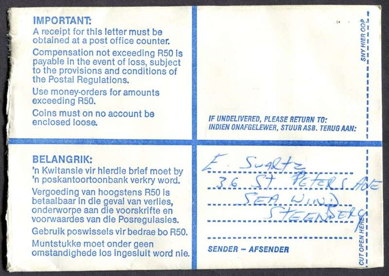 RSA - Cover Registered At Grassy Park Post Office