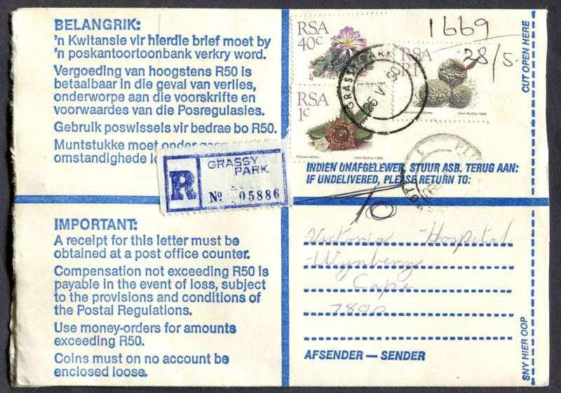 RSA - Cover Registered At Grassy Park Post Office