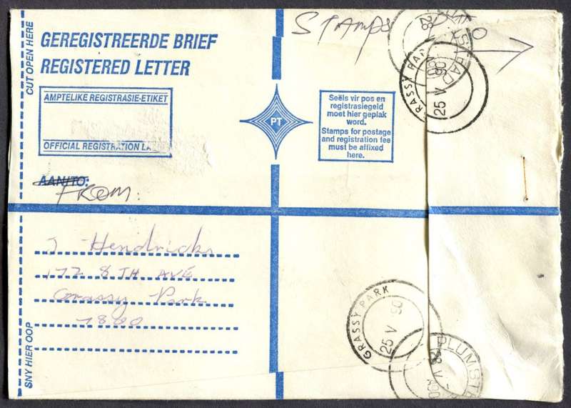 RSA - Cover Registered At Grassy Park Post Office