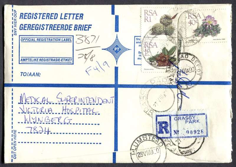 RSA - Cover Registered At Grassy Park Post Office