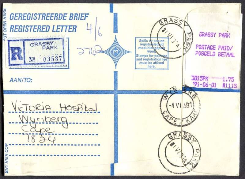 RSA - Cover Registered At Grassy Park Post Office