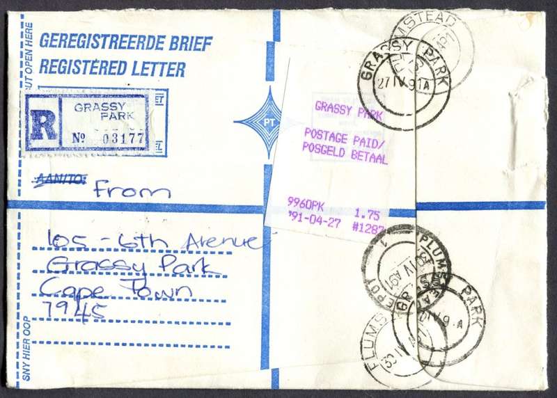 RSA - Cover Registered At Grassy Park Post Office