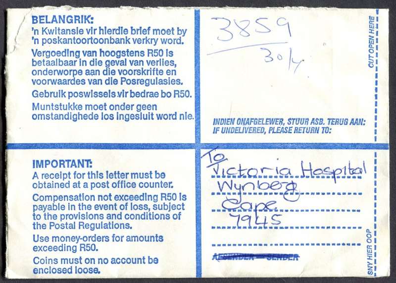 RSA - Cover Registered At Grassy Park Post Office
