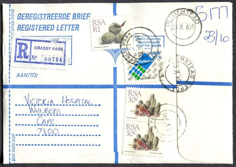 RSA - Cover Registered At Grassy Park Post Office