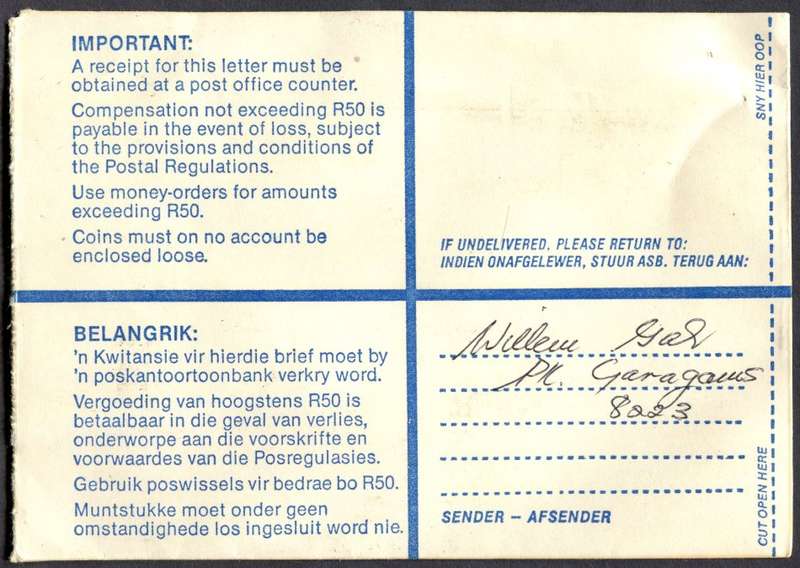 RSA - Cover Registered At Garies Post Office