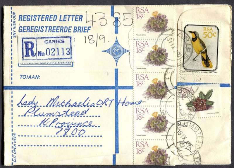 RSA - Cover Registered At Garies Post Office