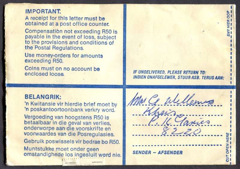 RSA - Cover Registered At Garies Post Office