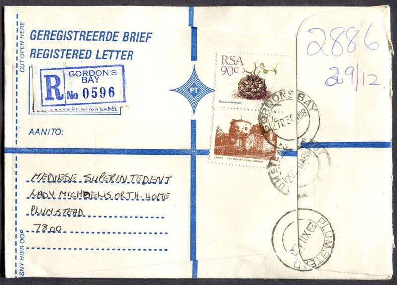 RSA - Cover Registered At Gordon's Bay Post Office