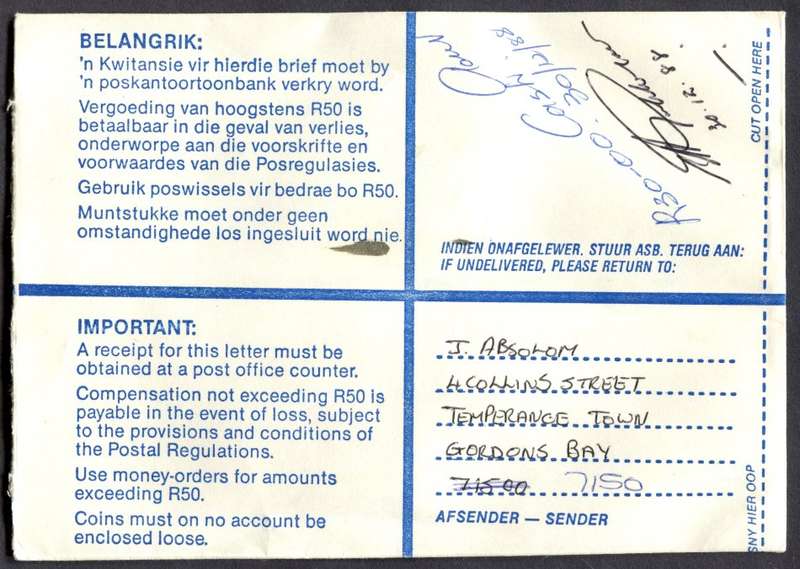 RSA - Cover Registered At Gordon's Bay Post Office