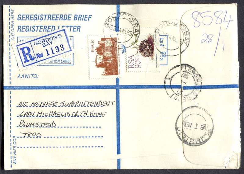 RSA - Cover Registered At Gordon's Bay Post Office