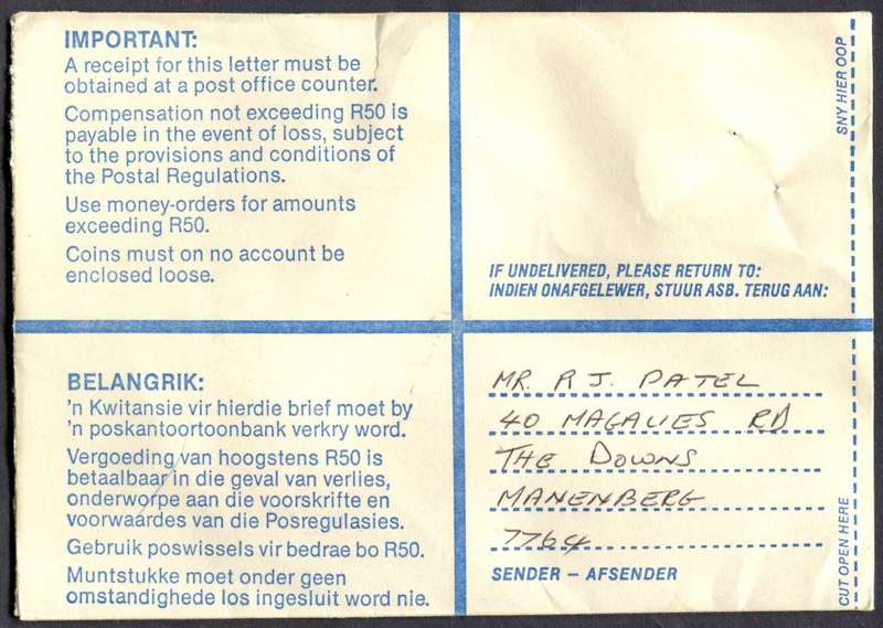 RSA - Cover Registered At Glosderry Post Office