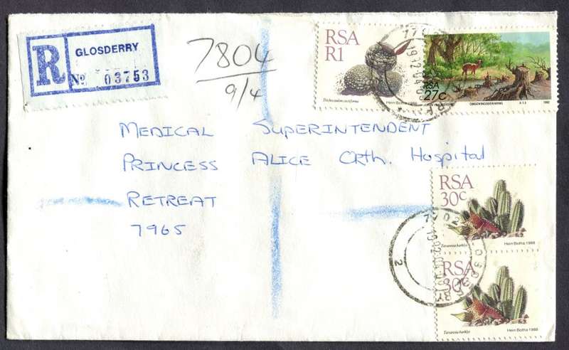 RSA - Cover Registered At Glosderry Post Office