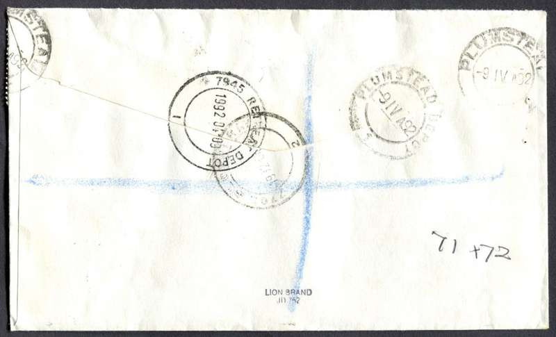 RSA - Cover Registered At Glosderry Post Office