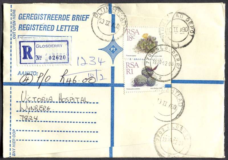RSA - Cover Registered At Glosderry Post Office