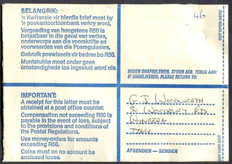 RSA - Cover Registered At Glosderry Post Office