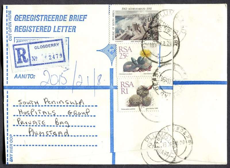 RSA - Cover Registered At Glosderry Post Office