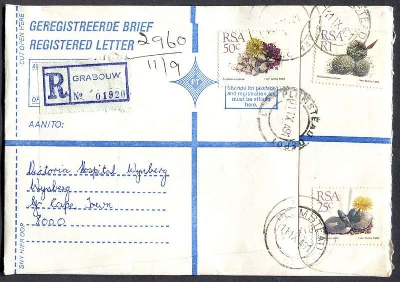 RSA - Cover Registered At Grabouw Post Office