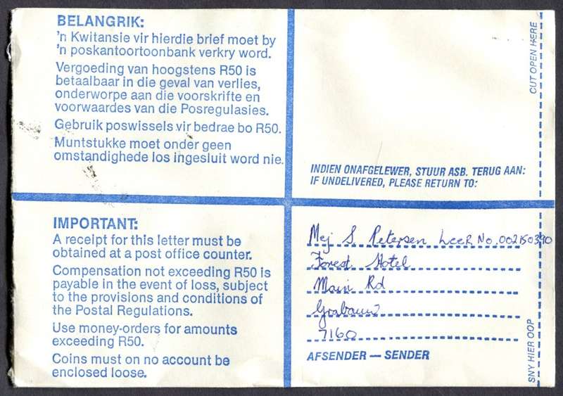 RSA - Cover Registered At Grabouw Post Office