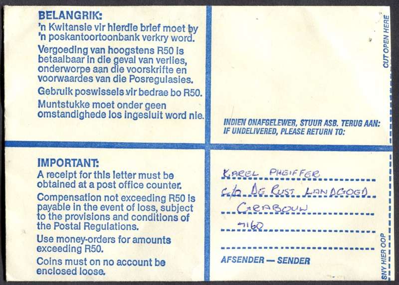 RSA - Cover Registered At Grabouw Post Office