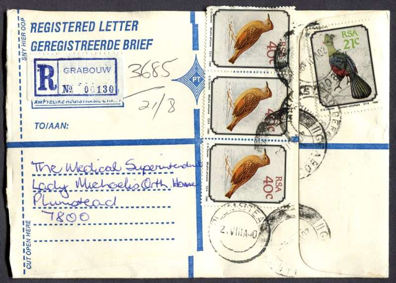 RSA - Cover Registered At Grabouw Post Office