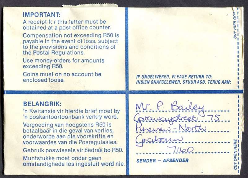 RSA - Cover Registered At Grabouw Post Office