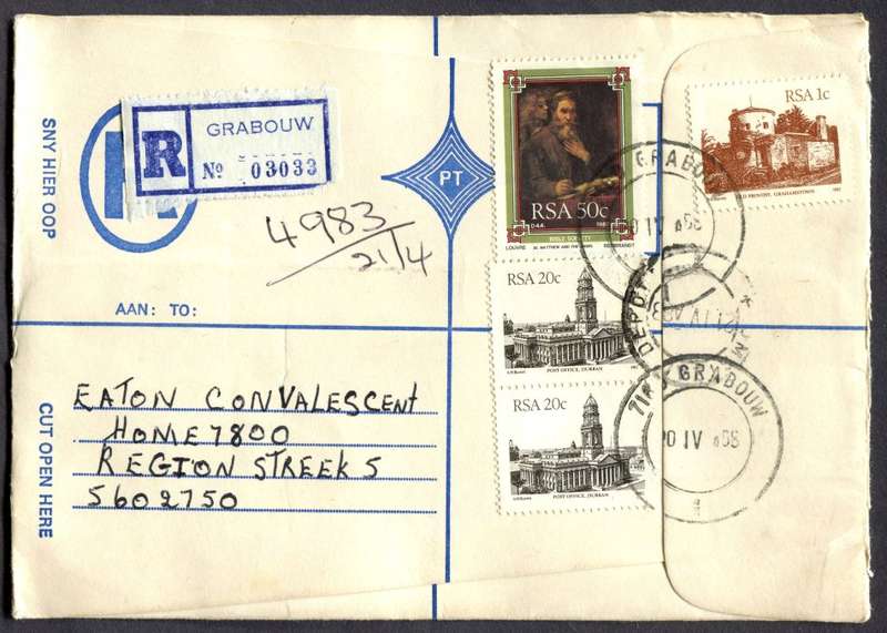 RSA - Cover Registered At Grabouw Post Office