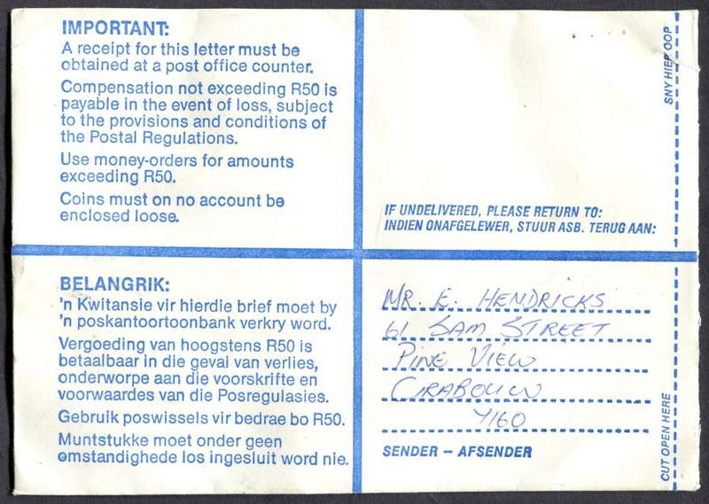 RSA - Cover Registered At Grabouw Post Office