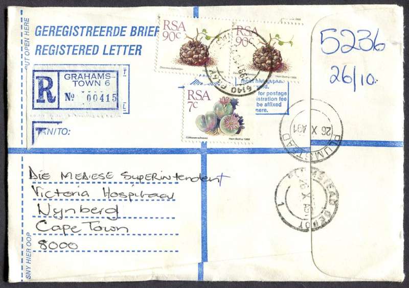 RSA - Cover Registered At Grahamstown Post Office