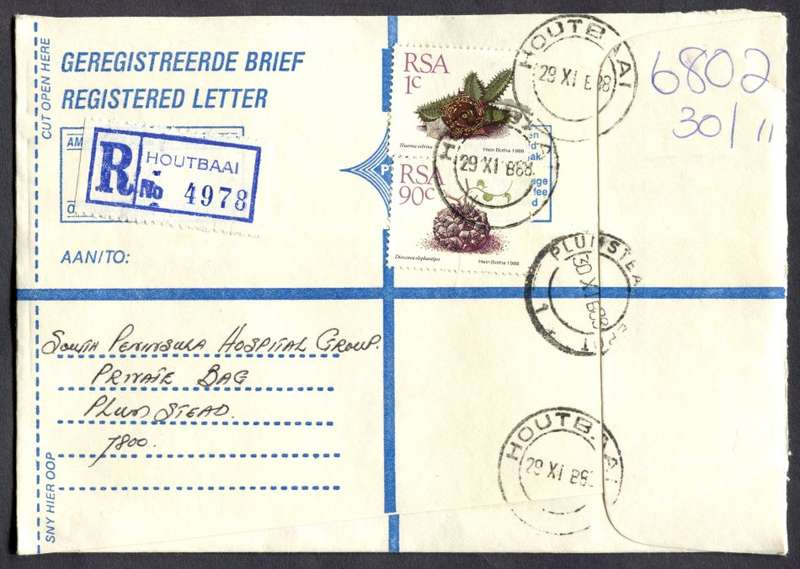 RSA - Cover Registered At Houtbaai Post Office