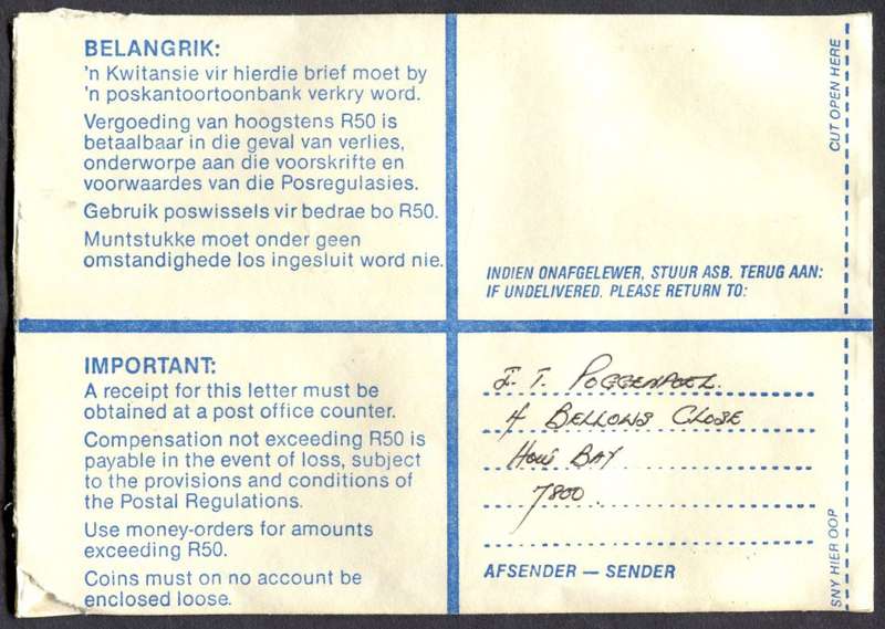 RSA - Cover Registered At Houtbaai Post Office