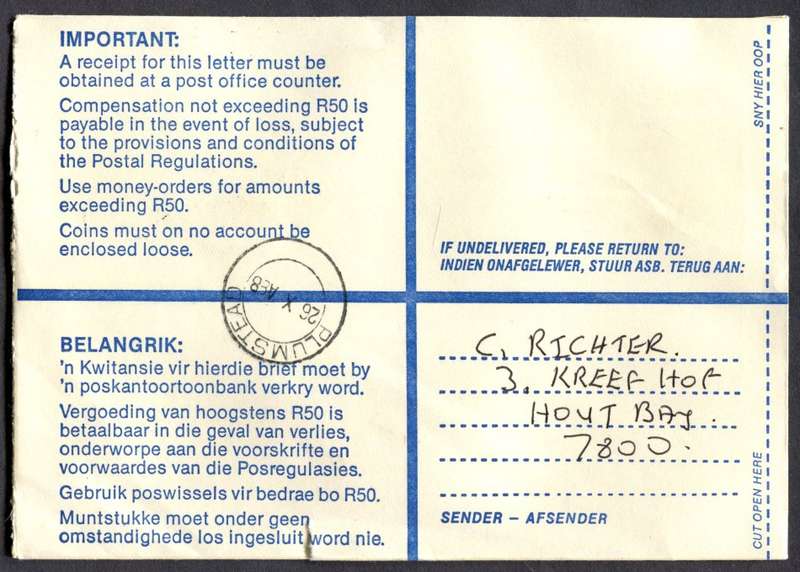RSA - Cover Registered At Houtbaai Post Office