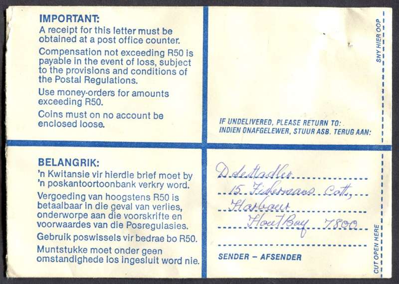RSA - Cover Registered At Houtbaai Post Office