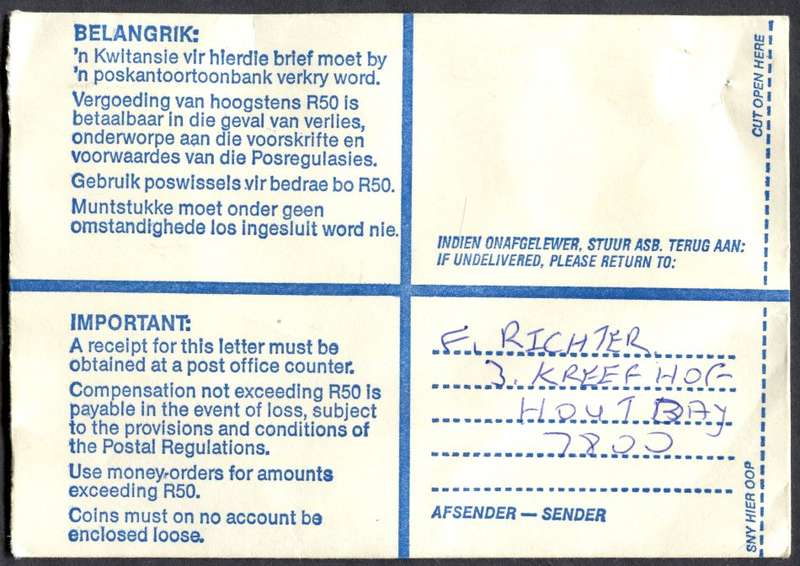 RSA - Cover Registered At Houtbaai Post Office