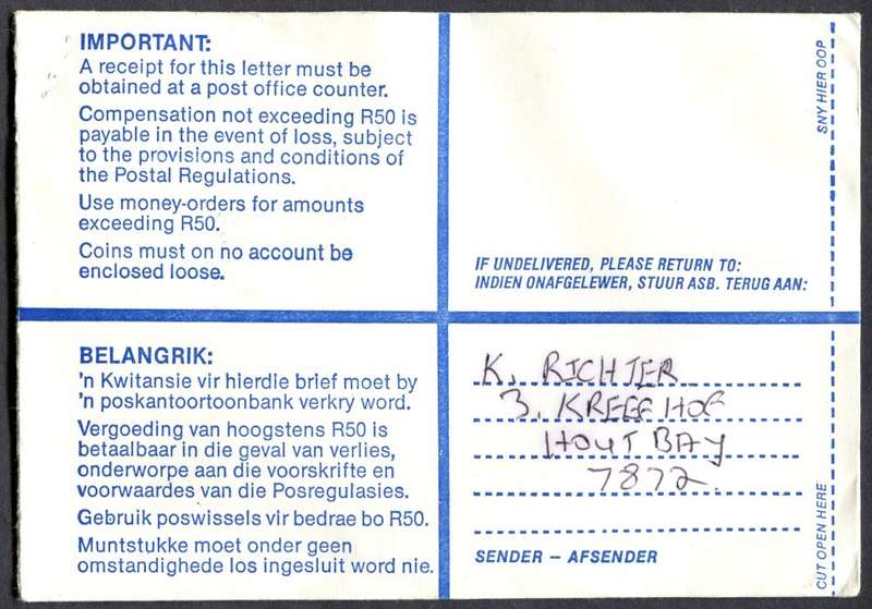 RSA - Cover Registered At Houtbaai Post Office