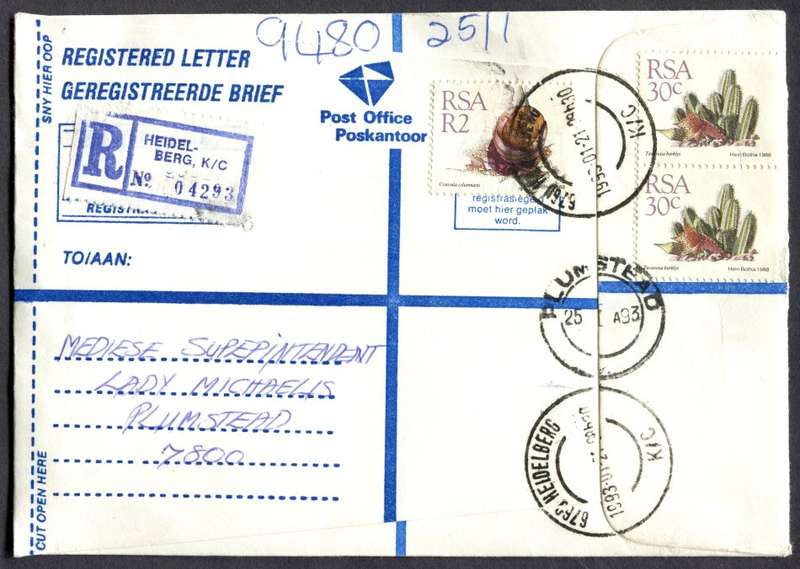 RSA - Cover Registered At Heidelberg K/C Post Office