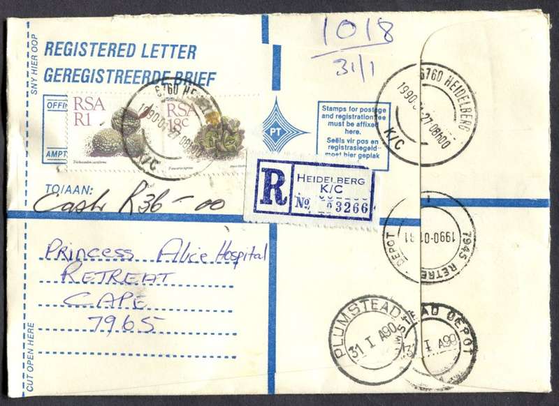 RSA - Cover Registered At Heidelberg K/C Post Office