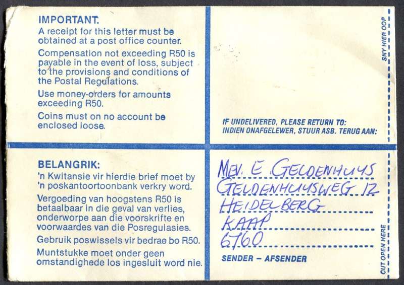 RSA - Cover Registered At Heidelberg K/C Post Office