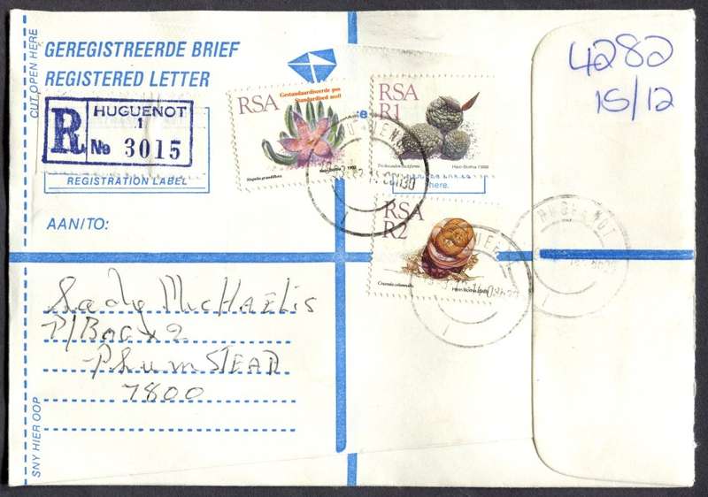 RSA - Cover Registered At Huguenot Post Office
