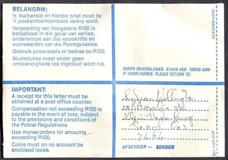 RSA - Cover Registered At Huguenot Post Office