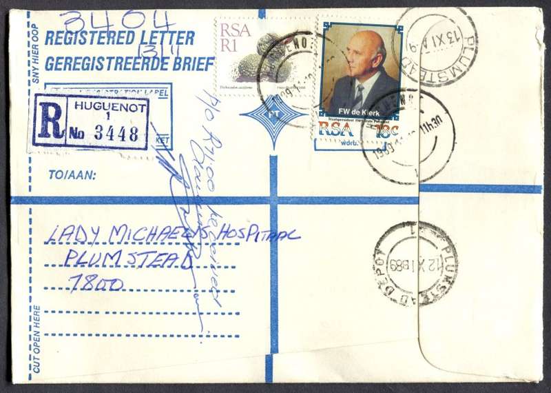 RSA - Cover Registered At Huguenot Post Office