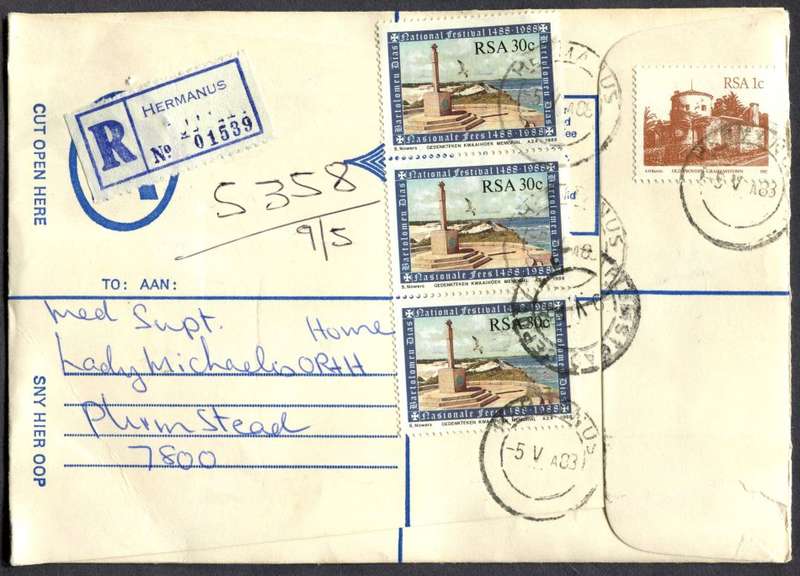 RSA - Cover Registered At Hermanus Post Office