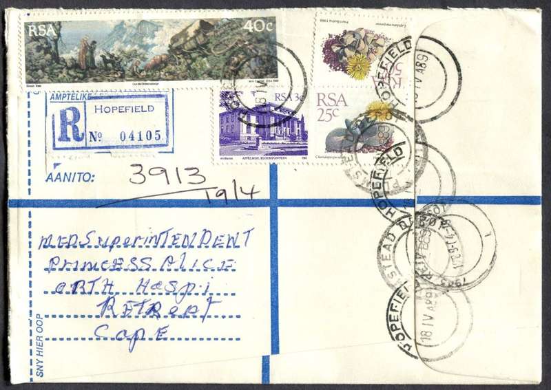 RSA - Cover Registered At Hopefield Post Office