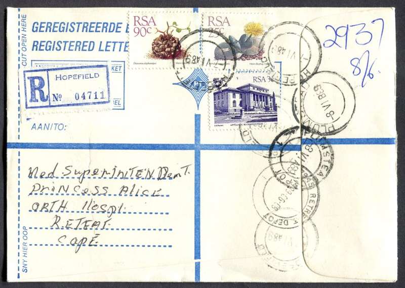 RSA - Cover Registered At Hopefield Post Office