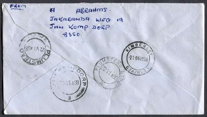 RSA - Cover Registered At Jan Kempdorp Post Office