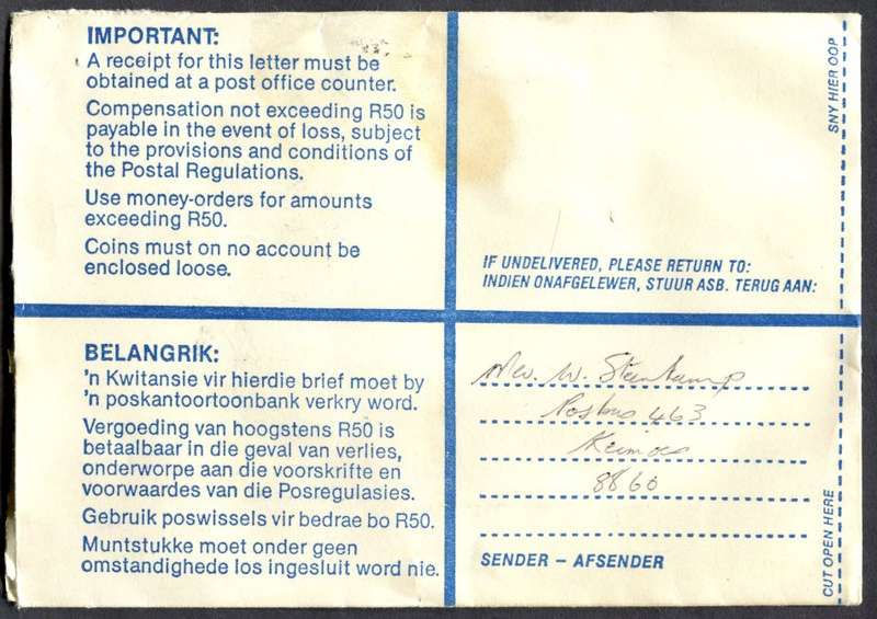 RSA - Cover Registered At Keimoes Post Office