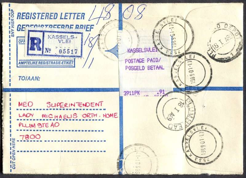 RSA - Cover Registered At Kasselsvlei Post Office