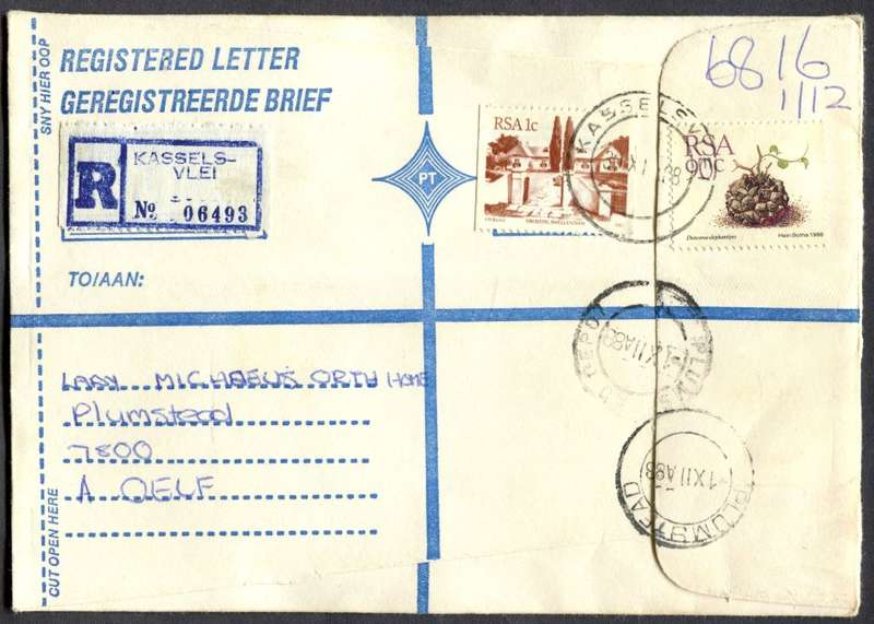 RSA - Cover Registered At Kasselsvlei Post Office