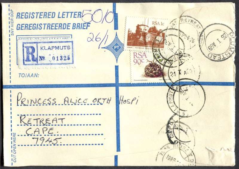 RSA - Cover Registered At Klapmuts Post Office