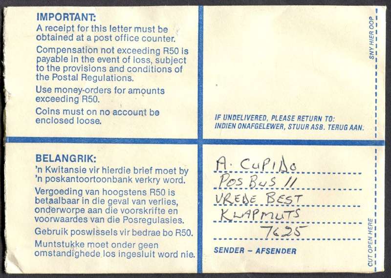 RSA - Cover Registered At Klapmuts Post Office