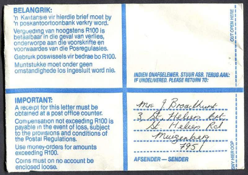RSA - Cover Registered At Kalkbaai Post Office